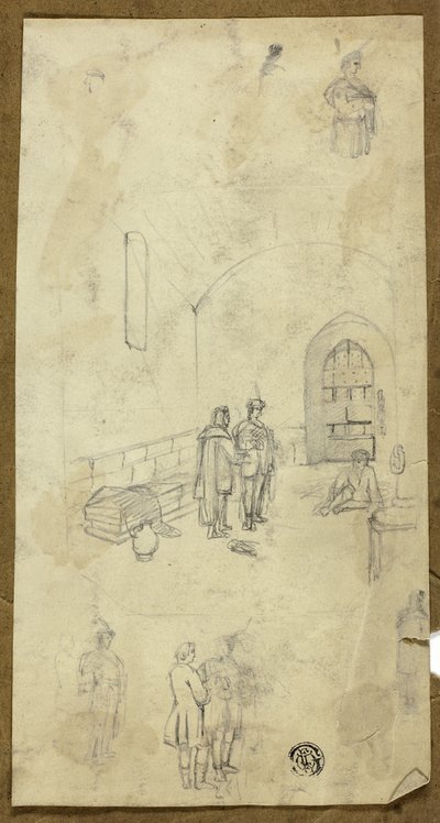 Jelenet a börtöncellában más figurák vázlataival alkotó: Unknown artist