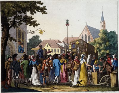 Séta jelenete a 18. században - metszet alkotó: Unknown artist