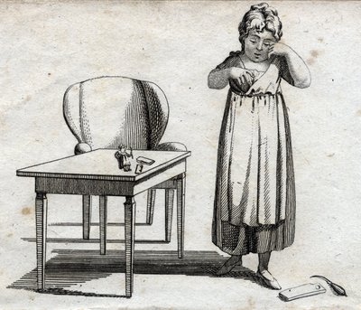 Schülerin, die ihre Hausaufgaben macht. Gravur späte 18. Jahrhundert. Private Sammlung. von Unknown artist