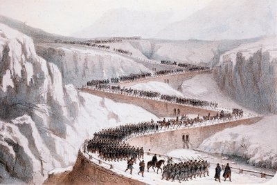 Második olasz függetlenségi háború: Moncenisio átvonulása a francia hadsereg által 1859. április 29-én (nyomtatás) alkotó: Unknown artist