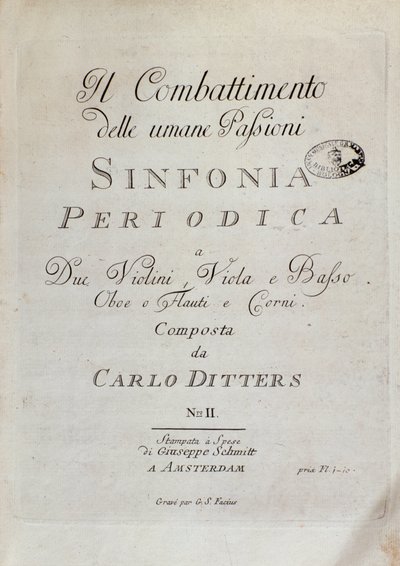 Karl Ditters von Dittersdorf Periodikus szimfóniájának (Az emberi szenvedélyek harca) kottalapja alkotó: Unknown artist