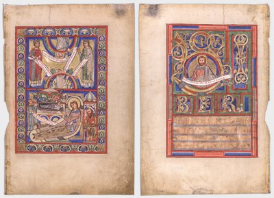 Egyetlen levél egy evangéliumi könyvből: Születés (recto) és Szent Máté (verso) alkotó: Unknown artist