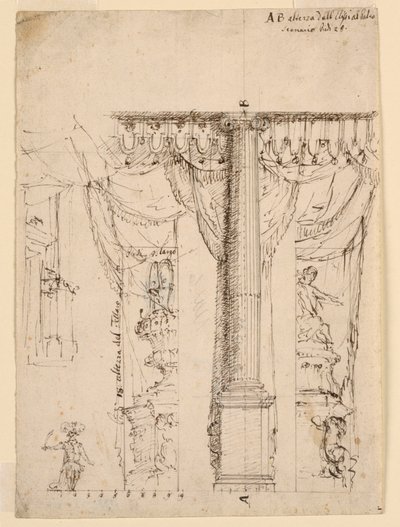 Vázlat három oldalszárnyhoz Proscenium keret egy részével alkotó: Unknown artist