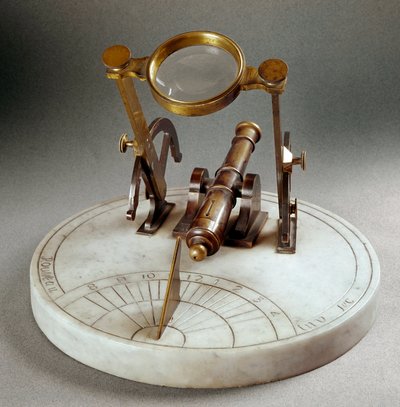 „” Cannon de midi”” (Cannone di mezzogiorno) nevű napóra: márványlemezből áll, vagy egy meridiánt gravíroznak rá. A dönthető lencse lehetővé teszi egy kis sárgaréz nélküli hordó porát délben. Átmérője 30 cm. Rousseau valósította meg. 18. század vége alkotó: Unknown artist