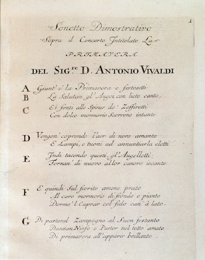 Sonet a tavasz eleji (La primavera) koncert a Harmónia és a találmány próbájában, Antonio Vivaldi alkotó: Unknown artist