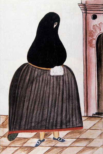 Spanyol nő, aki agyagpalát takar, a "Trujillo del Peru"-ból vagy "Códice Martínez Compañón"-ból, Baltazar Martinez Compañón y Bujanda, Trujillo püspöke (1782-1785) alkotó: Unknown artist