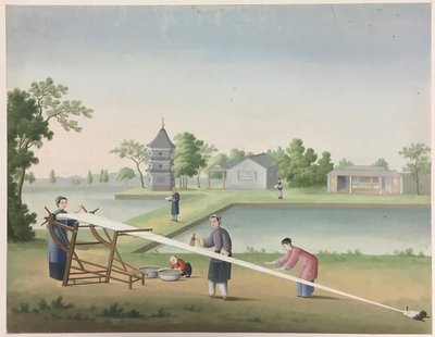 Ruhák fonása, tealevelek előkészítése, selyem előkészítése alkotó: Unknown artist