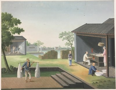 Ruhák fonása, tealevelek előkészítése, selyem előkészítése alkotó: Unknown artist