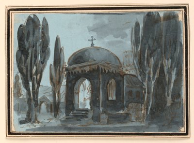 Színpadterv, kápolna a templomkertben alkotó: Unknown artist