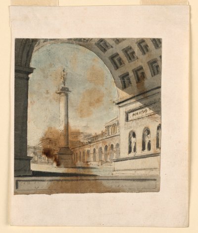 Színpadterv, oszlop a tetején emlékművel alkotó: Unknown artist