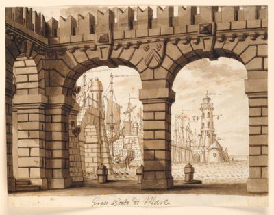 Színpadtervezés, tengeri kikötő alkotó: Unknown artist