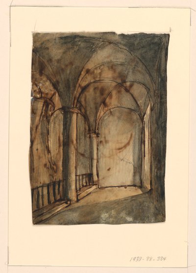 Színpadterv, boltíves templombelső alkotó: Unknown artist