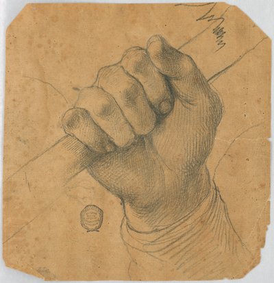 Tanulmány: Egy férfi keze bottal alkotó: Unknown artist