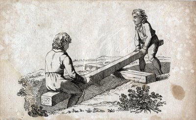 Swing: két gyerek csikkszalagon (csikkszalag) Metszet 18. század vége. Magángyűjtemény. alkotó: Unknown artist