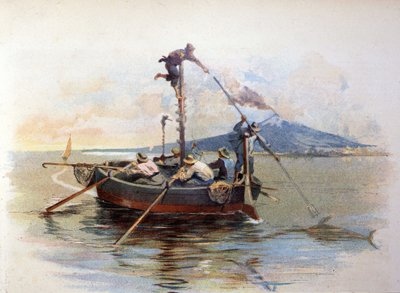 Kardhal szigonyos halászat a szicíliai Messina Detroitban. Akvarell 1898 alkotó: Unknown artist