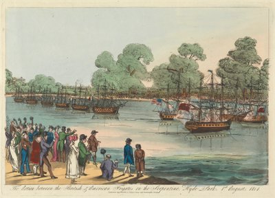Akció a brit és amerikai fregattok között a szerpentinen, Hyde Park 1814. augusztus 1. alkotó: Unknown artist