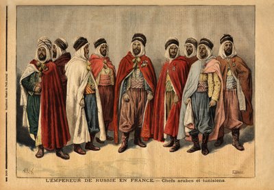 A II. Miklós cár díszőrségével megbízott arab és tunéziai főnökök Franciaországba látogatnak. (Si Hamza, az uledsi sidi sejkek feje; Si Mohammed ben Gana, a zibanok agha; Si Ferhat Mouly, a Beni Maaida caid; Si Lakdan, a Larbaa agha alkotó: Unknown artist