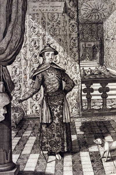 A kínai császár és a tatárok legfelsőbb uralkodója – Kangxi kínai császár (1652-1722) Qing-dinasztia, Athanasius Kircher (1601-1680) metszete a „” China Monumentis, qua sacris qua profanis””” 1667-ben – (165 K2angxi kínai császár) -1722) Qing-dinasztia, alkotó: Unknown artist