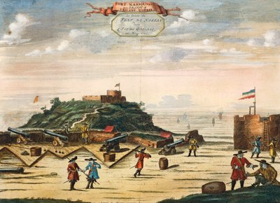 A holland nassaui erőd Goree szigetén, Szenegálban, metszet. Afrika alkotó: Unknown artist