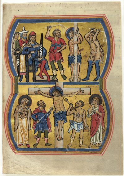 A megostorozás és a keresztre feszítés, egy zsoltárból alkotó: Unknown artist