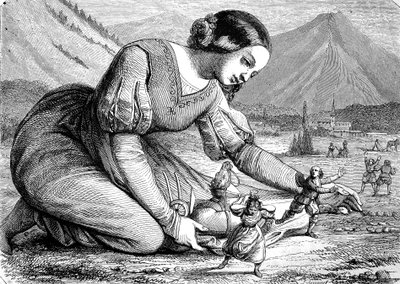 Az Óriáskisasszony, az Óriáskisasszony saga, amely a normál méretű emberekkel játszik, Historical alkotó: Unknown artist