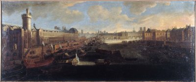 A Louvre Grande Galerie-ja a Porte Neuve-vel, a Pont-Neuf, a Cité, az épülő Collège des Quatres-Nations és a Quai Malaquais, 1665 körül, a Szajnán a királyi gálya, a mai 1. és 6. kerület, 1660 és 1660 között. alkotó: Unknown artist