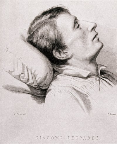 Giacomo Leopardi (1798-1837) olasz költő a halálos ágyán. századi metszet alkotó: Unknown artist