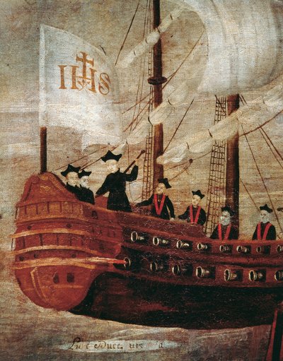 A jezsuiták hajóval érkeznek Új-Granada partjaihoz. alkotó: Unknown artist