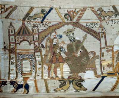 Hitvalló Edward angol király utasítja Haroldot, hogy menjen és erősítse meg Normandia Hódító Vilmos hercegét (1027-1087), hogy ő lesz az angol trón utódja. alkotó: Unknown artist