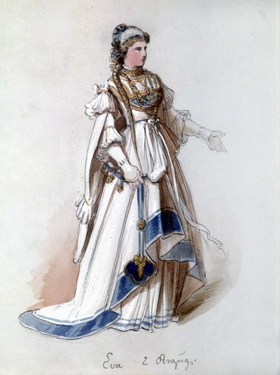 A nürnbergi mesterénekesek (Die Meistersinger von Nürnberg), Richard Wagner által készített opera: Éva jelmeze az első előadásra. Wagner Múzeum, Bayreuth. alkotó: Unknown artist