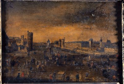 A Pont-Neuf, a Place Dauphine bejárata felől nézve, a Hôtel de Nevers, a Tour de Nesle, a Grande Galerie, a Porte Neuve-vel és a Louvre, 1640 körül, a mai 1. és 6. kerület, 1635 és 1645 között (olaj, vászon). alkotó: Unknown artist