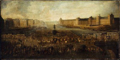 A Pont-Neuf, a Place Dauphine bejárata felől nézve, a Quai Malaquais a Collège des Quatres-Nations, a Grande Galerie és a Louvre, 1665 körül. alkotó: Unknown artist