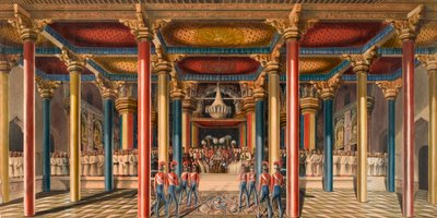 „A Tanjore Durbar, Madras közelében 1840 februárjában” (akvarell) alkotó: Unknown artist