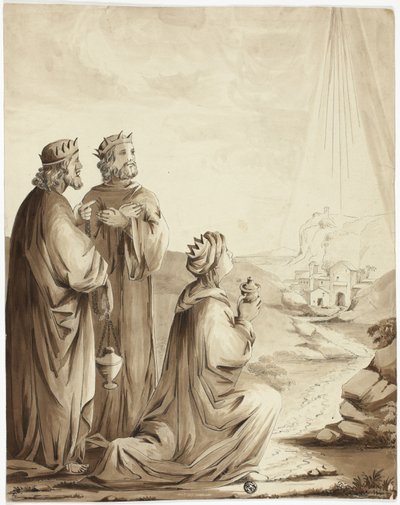 A három bölcs a betlehemi csillagra mutatva alkotó: Unknown artist