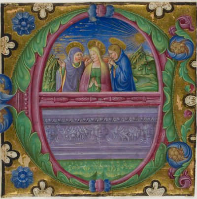 A Három Mária a sírnál egy kóruskönyvből származó históriás "E" kezdetű kóruskönyvben alkotó: Unknown artist