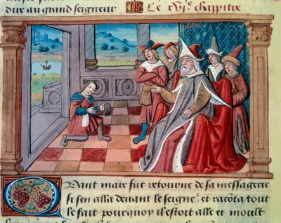 Marco Polo (1254-1324) velencei navigátor a nagy Qubilai előtt (Kubilai kán, a Mongol Jüan-dinasztia első császára (1215-1294). Miniatűr a „” Csodák könyvéből””” (“” Devisement du monde”, „Il Milione”), Marco Polo (1254 alkotó: Unknown artist