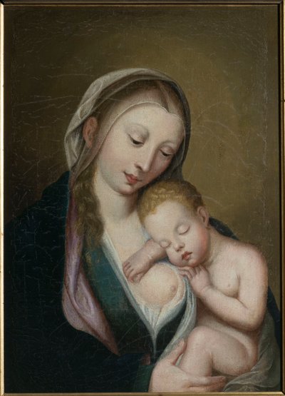 A Szűz és a gyermek a vállán alszik. 18. század (olaj, vászon) alkotó: Unknown artist