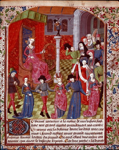 A kereket forgató vak szerencse, az előtte álló emberek a sors, a boldogság és a miniatűr Malheur allegóriája, amelyet Jean Gerson (1363-1429) „The Tresor of Sapience” (vagy „A szerelmes kert csemege”) című művéből vettünk. (ms. 1513, fol. 179 r.) 15. száz alkotó: Unknown artist