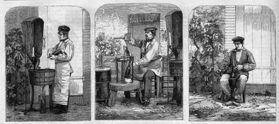 A pezsgő bor palackozása. Metszet 1864-ből. alkotó: Unknown artist