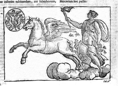 A hajnal (a nap szekere). Napkelte allegóriája a görög és római mitológia szereplőivel az égen. Metszet a „Mythologiae sive explicationes fabularum” da Natalis Comitisből. 1637. alkotó: Unknown artist