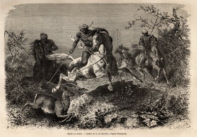A dyák (borneói őshonos) vadász-, lovagló- és lasszófegyverek. Alfred Russell Wallace 1854-1862-es metszete a malajziai szigetvilágban való utazás szemléltetésére, megjelent a „Le tour du monde”” 1870-1871-ben, szerkesztette Edouard Charton, Hachett alkotó: Unknown artist