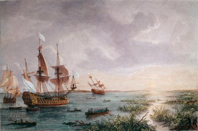 A francia felfedező, Rene Robert Cavelier, Sieur de LaSalle felfedezi Louisianát 1684-ben (metszet alkotó: Unknown artist