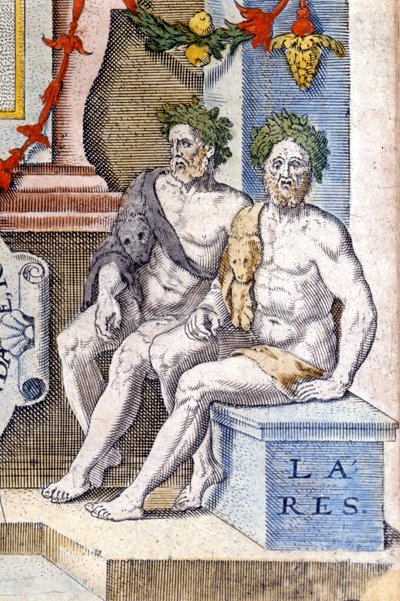 A lares istenek: védik a házat és annak lakóit (ők az ősök szellemei). századi metszet alkotó: Unknown artist