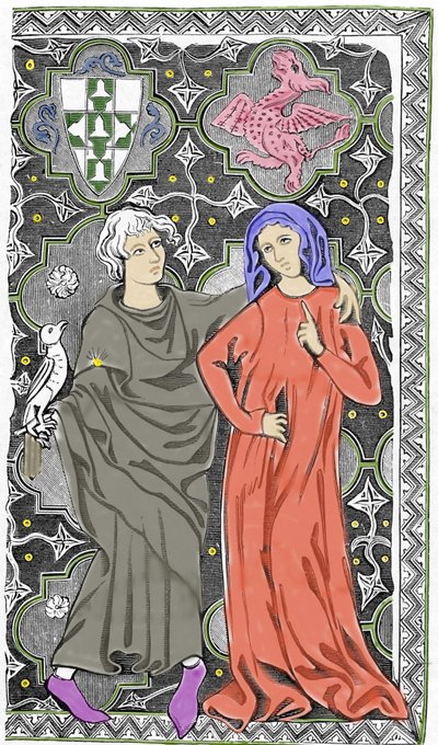 Merlin varázsló bűvész találkozik Viviane tündérrel Broceliande erdőjében. Limoges e-mail kéziratának ábrázolása a 15. század elejéről. 19. század. alkotó: Unknown artist