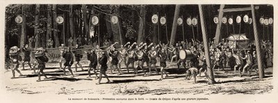 A Roksamia, a Yedo (vagy Edo, mai Tokió) szomszédságában található Kami templom matsouri (vásár, körmenet) az év 5. hónapjának 5. napján gyűlik össze a tömeg, hogy gyógynövényeket gyűjtsön az erdőben és este a papok szervezik a alkotó: Unknown artist