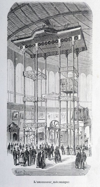 Edoux mérnök mechanikus liftje az 1867-es világkiállításon - grav. alkotó: Unknown artist