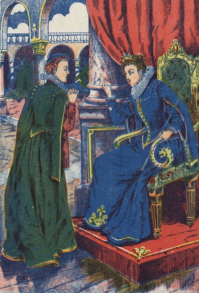 A hercegnő konzultál a keresztanyjával. Névtelen illusztrációja Charles Perrault (1628-1703) francia író „” Szamárbőr” című meséjéhez. Képek Marcel Vagne, Jarville Nancy, dátum nélküli (19. század vége). alkotó: Unknown artist