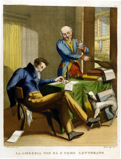 A mondás: „Nem a könyvtár teszi az embert művelésre” Illusztráció 18. századi közmondásgyűjteményből. alkotó: Unknown artist