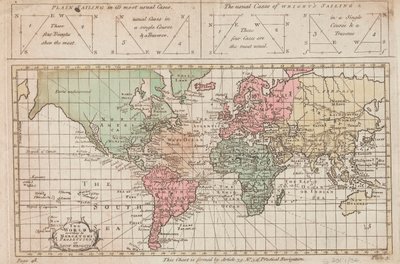 A világ Mercator vagy Edw Wright vetülete szerint, 1730 körül (metszet) alkotó: Unknown artist