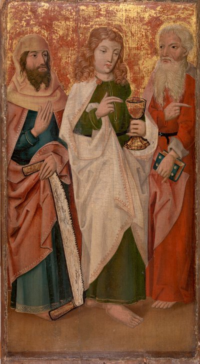 Három apostol keresztmetszettel, kelyhével és könyvvel alkotó: Unknown artist